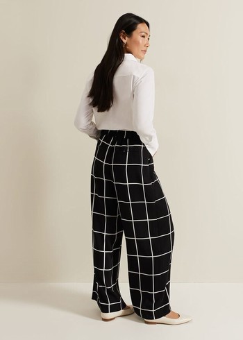 Phase Eight Aspen Check Wide Leg Trousers Black Australia | VS2476805